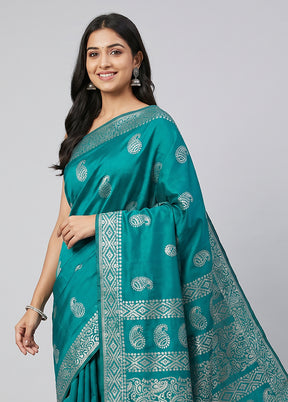 Blue Dupion Silk Saree With Blouse Piece