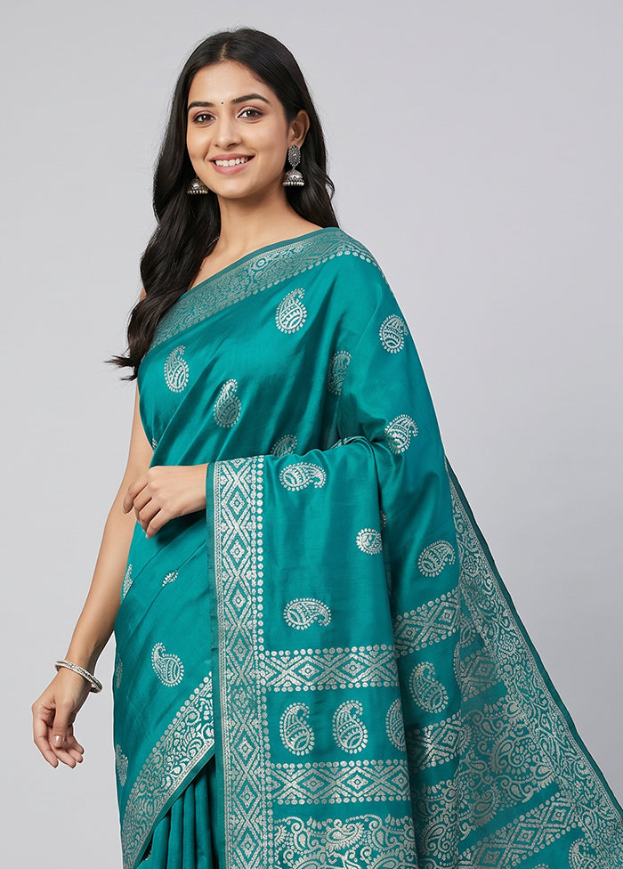 Blue Dupion Silk Saree With Blouse Piece