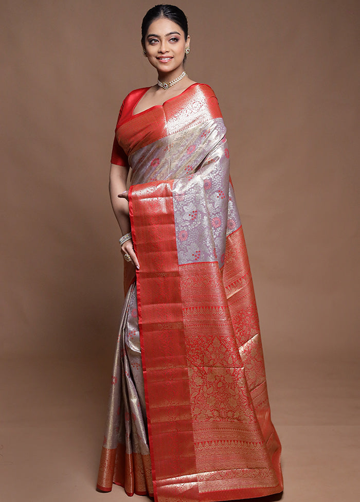 Purple Kanjivaram Silk Saree With Blouse Piece