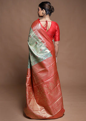 Green Kanjivaram Silk Saree With Blouse Piece