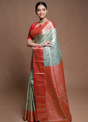 Green Kanjivaram Silk Saree With Blouse Piece