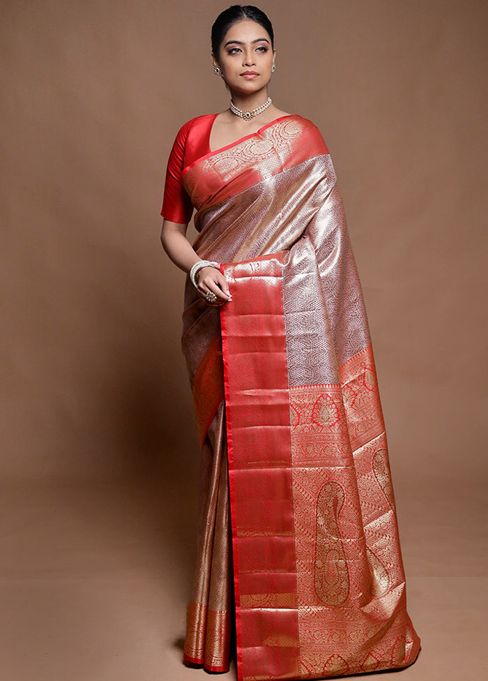 Pink Kanjivaram Silk Saree With Blouse Piece
