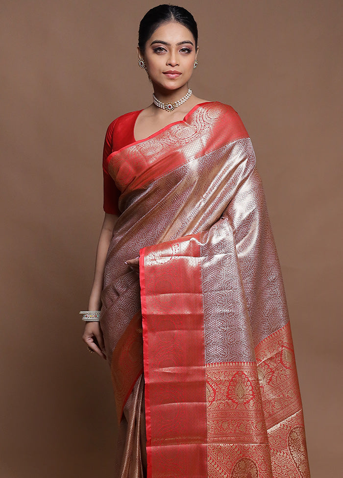 Pink Kanjivaram Silk Saree With Blouse Piece