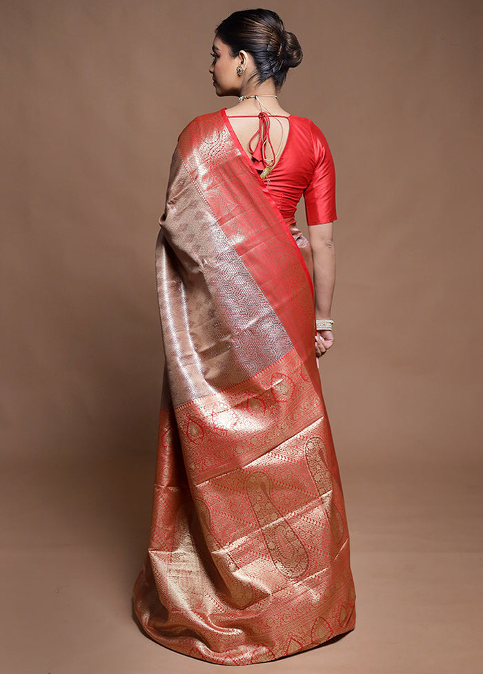 Pink Kanjivaram Silk Saree With Blouse Piece
