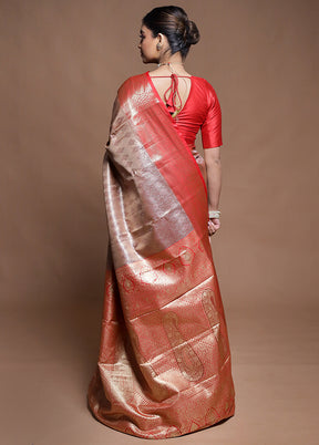 Pink Kanjivaram Silk Saree With Blouse Piece