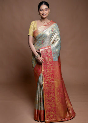 Green Kanjivaram Silk Saree With Blouse Piece