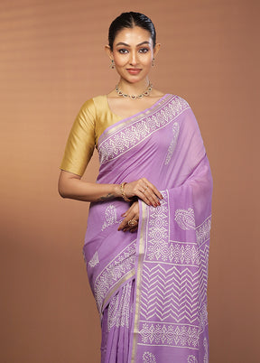 Purple Chanderi Silk Saree With Blouse Piece