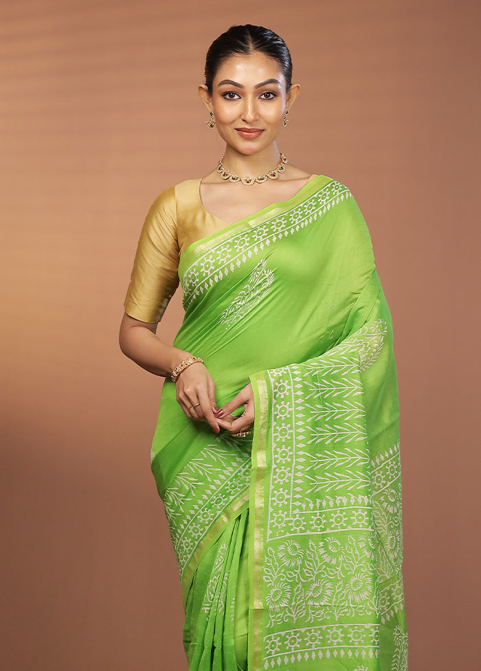 Green Chanderi Silk Saree With Blouse Piece