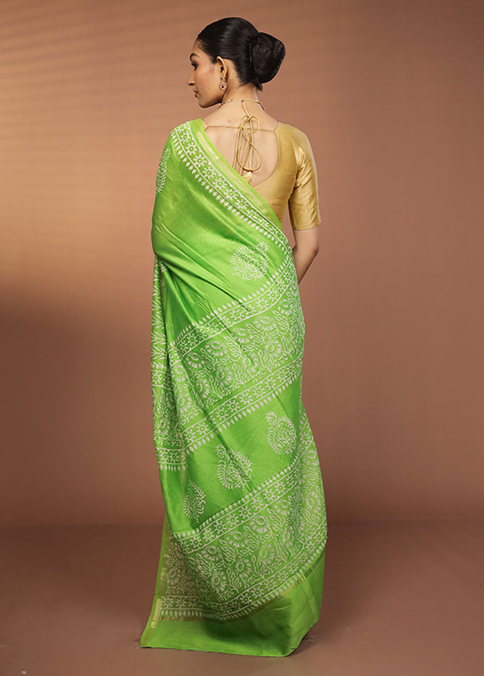 Green Chanderi Silk Saree With Blouse Piece