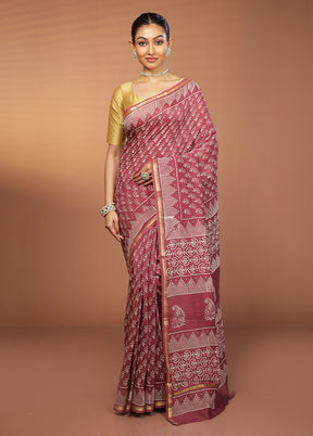 Maroon Chanderi Cotton Saree With Blouse Piece