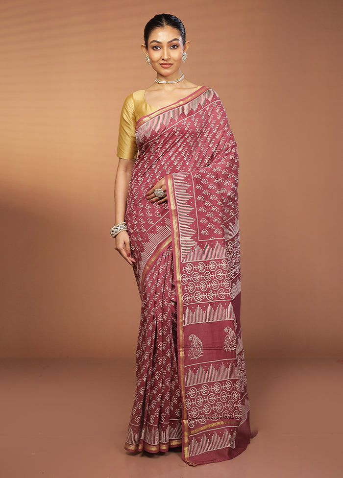 Maroon Chanderi Cotton Saree With Blouse Piece