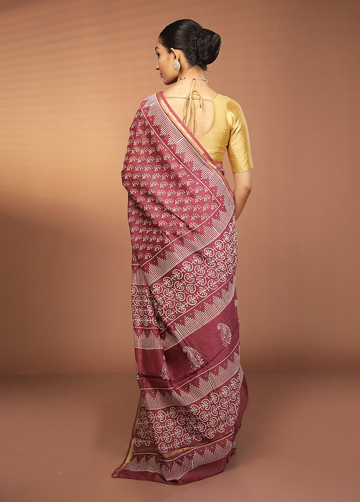 Maroon Chanderi Cotton Saree With Blouse Piece