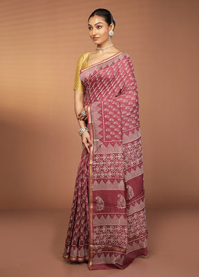 Maroon Chanderi Cotton Saree With Blouse Piece