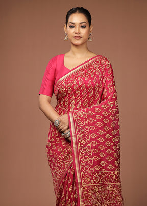 Red Chanderi Silk Saree With Blouse Piece