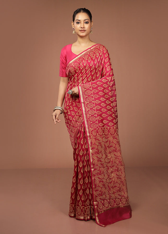 Red Chanderi Silk Saree With Blouse Piece