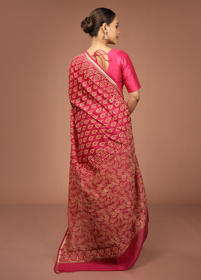 Red Chanderi Silk Saree With Blouse Piece