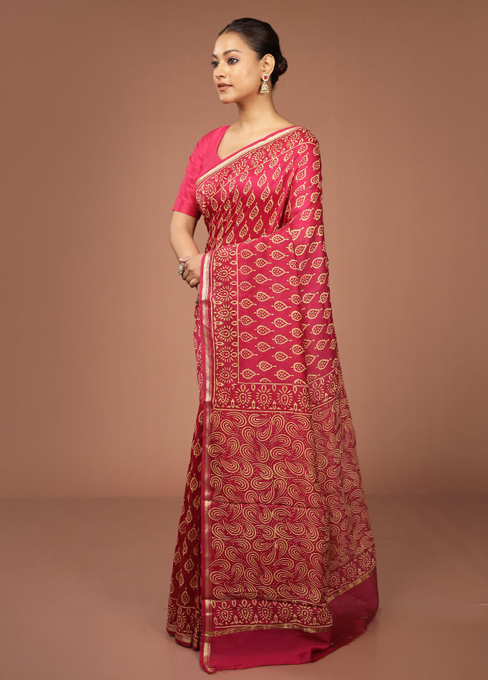 Red Chanderi Silk Saree With Blouse Piece
