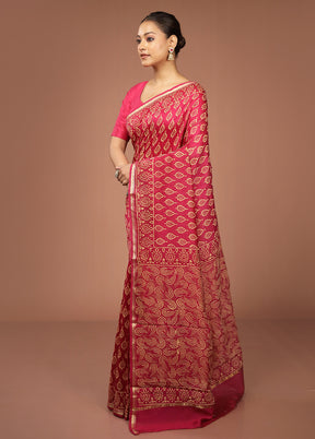 Red Chanderi Silk Saree With Blouse Piece