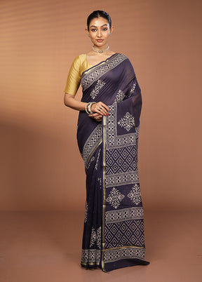 Blue Chanderi Silk Saree With Blouse Piece