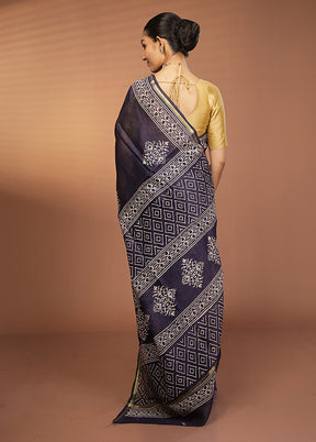 Blue Chanderi Silk Saree With Blouse Piece