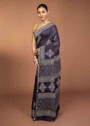 Blue Chanderi Silk Saree With Blouse Piece