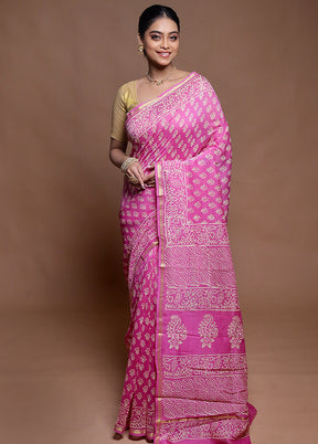 Pink Chanderi Cotton Saree With Blouse Piece