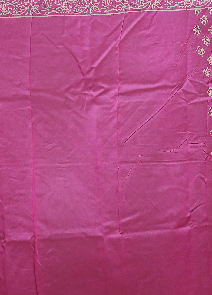 Pink Chanderi Cotton Saree With Blouse Piece