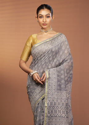 Grey Chanderi Silk Saree With Blouse Piece