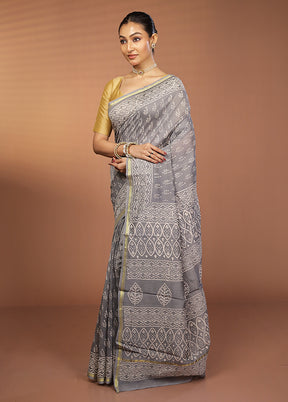 Grey Chanderi Silk Saree With Blouse Piece