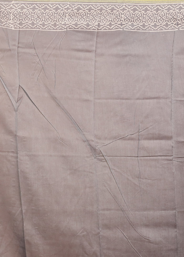 Grey Chanderi Silk Saree With Blouse Piece