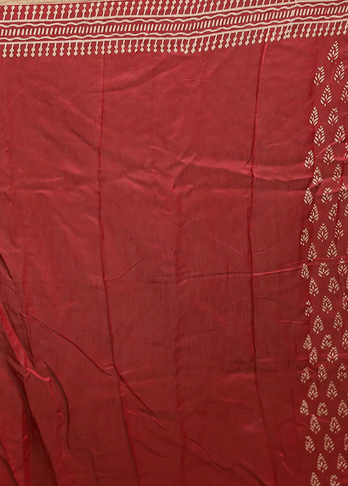 Red Chanderi Cotton Saree With Blouse Piece