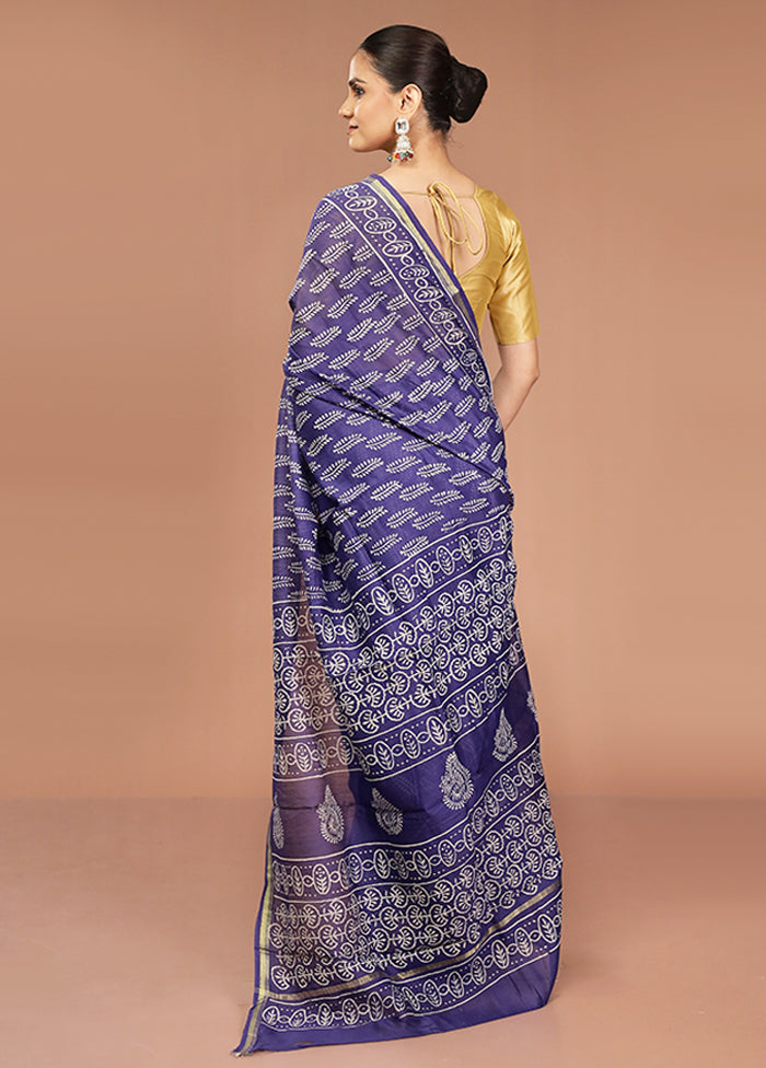 Blue Chanderi Cotton Saree With Blouse Piece