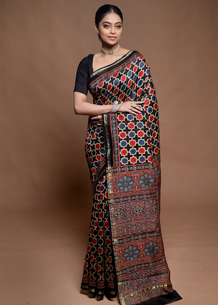 Black Chanderi Cotton Saree With Blouse Piece