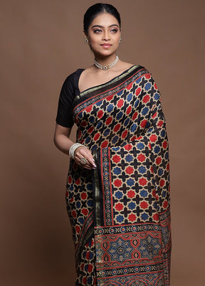 Black Chanderi Cotton Saree With Blouse Piece