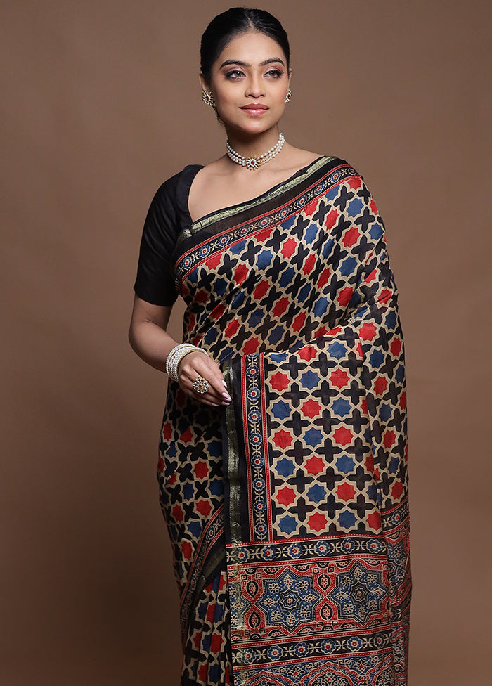 Black Chanderi Cotton Saree With Blouse Piece