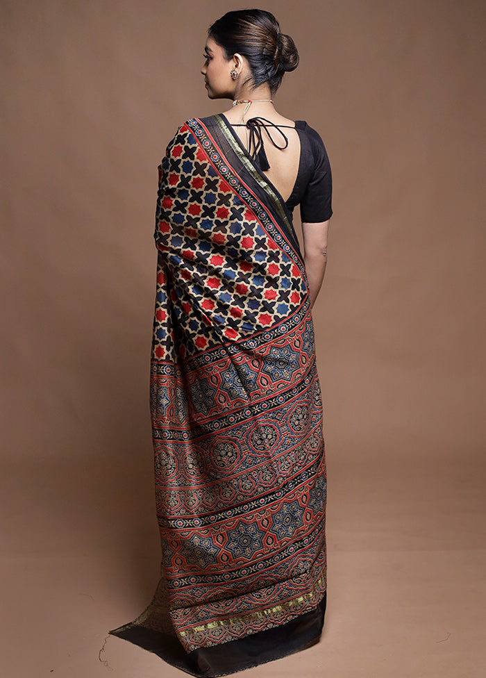 Black Chanderi Cotton Saree With Blouse Piece