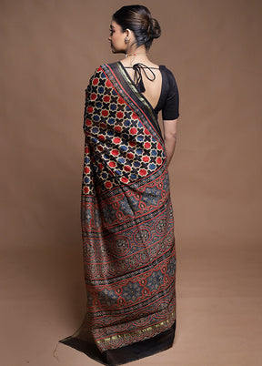 Black Chanderi Cotton Saree With Blouse Piece