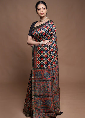 Black Chanderi Cotton Saree With Blouse Piece