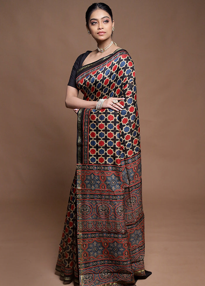 Black Chanderi Cotton Saree With Blouse Piece
