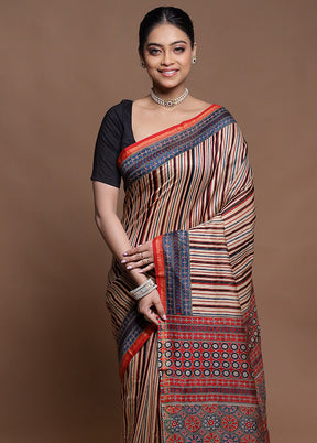 Cream Chanderi Cotton Saree With Blouse Piece
