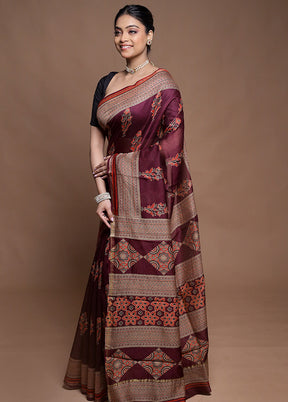 Maroon Chanderi Cotton Saree With Blouse Piece