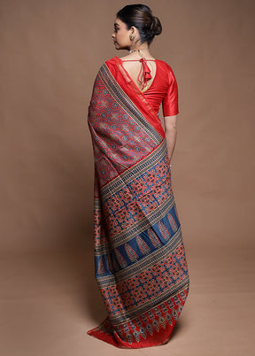 Red Chanderi Cotton Saree With Blouse Piece