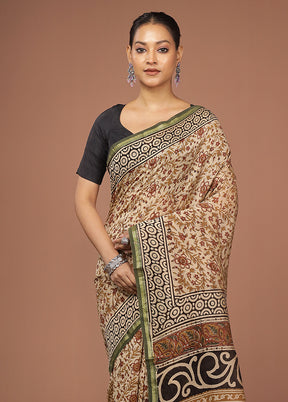 Cream Chanderi Silk Saree With Blouse Piece