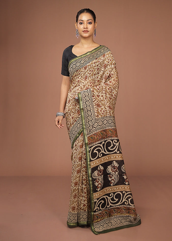 Cream Chanderi Silk Saree With Blouse Piece