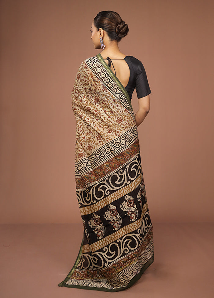 Cream Chanderi Silk Saree With Blouse Piece