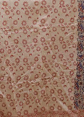 Cream Chanderi Cotton Saree With Blouse Piece