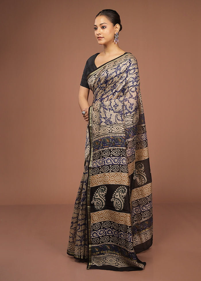 Brown Chanderi Silk Saree With Blouse Piece
