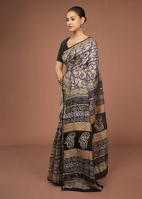 Brown Chanderi Silk Saree With Blouse Piece