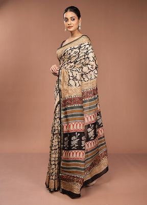 Black Chanderi Cotton Saree With Blouse Piece