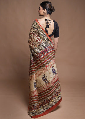 Cream Chanderi Cotton Saree With Blouse Piece